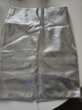 H&M Silver Metallic Faux Leather Mini Skirt - Women